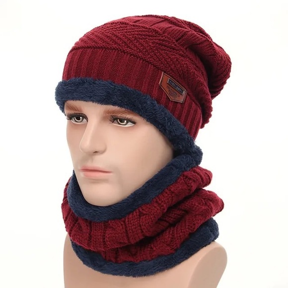 Women Winter Hat Scarf Slouchy BeanieSnow Knit Skull Cap high quality color wine - Picture 10 of 10